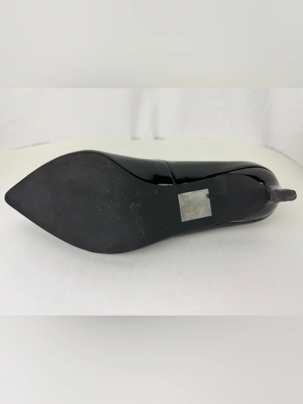 GENSHUO Black Patent Leather Kitten Heels-Size 8.5-Pointed Toe-Faux Leather